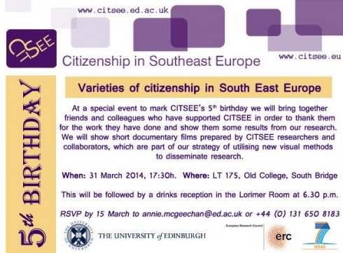 **MAR 31** CITSEE celabrating its 5th birthday! 5 years of research on #citizenship in #southeasteurope and beyond